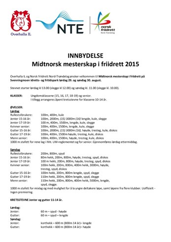 INNBYDELSE Midtnorsk mesterskap i friidrett 2015